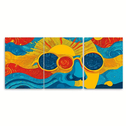 3pcs Retro Sun Boho Coastal Beach Metal Print Ready to Hang Art