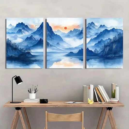 3pcs Watercolor Mountain Abstract Nature Scene Metal Print Ready to Hang Art