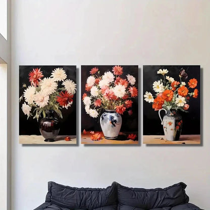 3pcs ,Ink Floral Vase Prints, Modern Classic Metal Print Ready to Hang Art