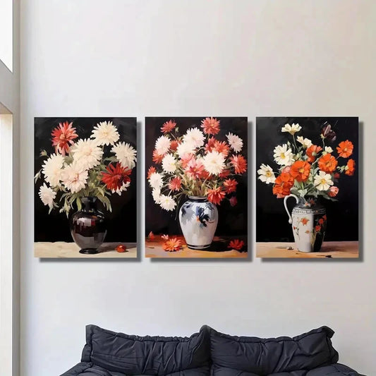 3pcs ,Ink Floral Vase Prints, Modern Classic Metal Print Ready to Hang Art