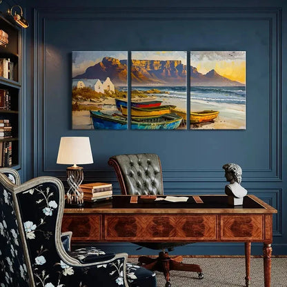 3pcs Artistic Coastal Landscape Mountain View Metal Print Ready to Hang Art