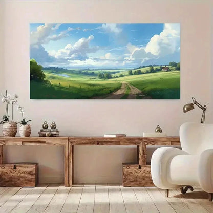 Green Meadow Pathway & Sky wall canvas office home room framed 120x60cm - Bella Home Decor