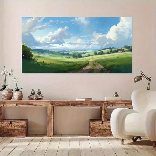 Green Meadow Pathway & Sky wall canvas office home room framed 120x60cm - Bella Home Decor