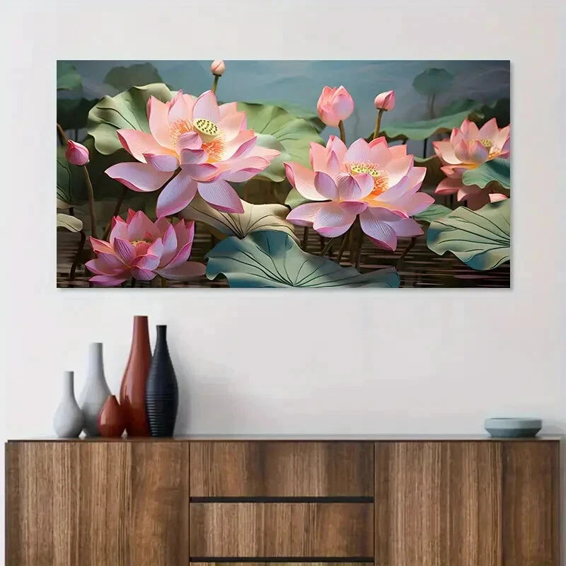 Abstract Pink for Lotus wall canvas office home room framed 120x60cm - Bella Home Decor