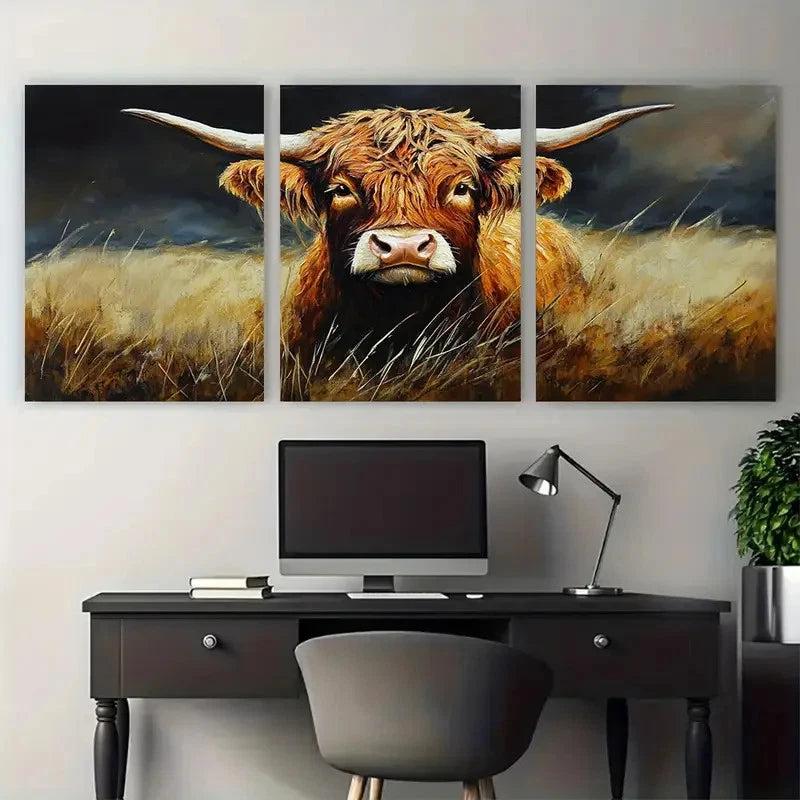 3pcs Highland Cow Scottish Highland Animal Design Metal Print Ready to Hang Art
