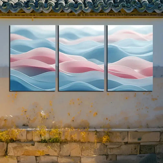 3pcs Vibrant Beautiful Light and Pink Sky Design Metal Print Ready to Hang Art