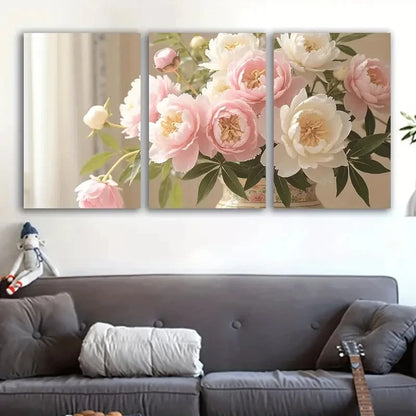 3pcs Elegant Pink & White Floral Bouquet In Vase Wall Art Set Canvas Framed 40x60cm - High Quality Print 100% Australian Made Wall Canvas Ready to Hang