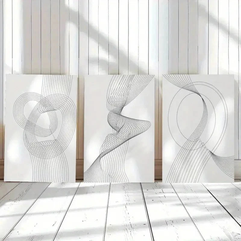 3pcs Minimalist Black & White Swirl Designs Metal Print Ready to Hang Art