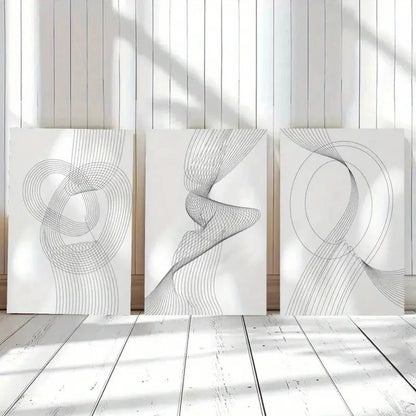 3pcs Minimalist Black & White Swirl Designs Metal Print Ready to Hang Art