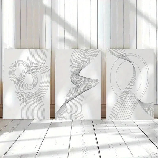 3pcs Minimalist Black & White Swirl Designs Metal Print Ready to Hang Art