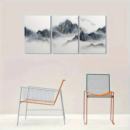 3pcs Abstract Mountain Black & White Metal Print Ready to Hang Art