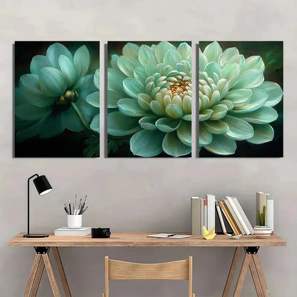 3pcs Green Chrysanthemum Painting Print Metal Print Ready to Hang Art