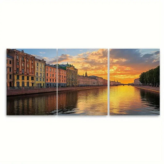 3pcs Calm Moyka River Metal Print Ready to Hang Art