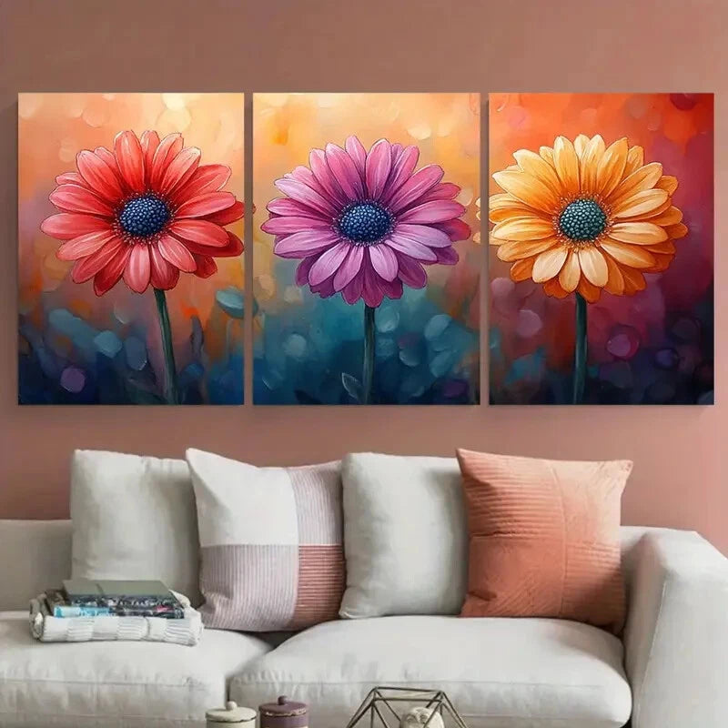 3pcs Watercolour Floral Colorful Blooming Flower Metal Print Ready to Hang Art