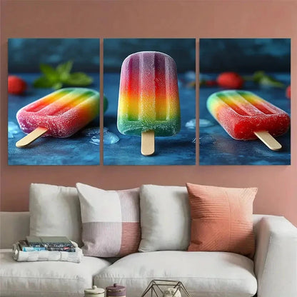 3pcs Vibrant Minimalist Rainbow Ice Lolly Summer Metal Print Ready to Hang Art