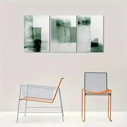 3pcs Green & White Minimalist Design Metal Print Ready to Hang Art