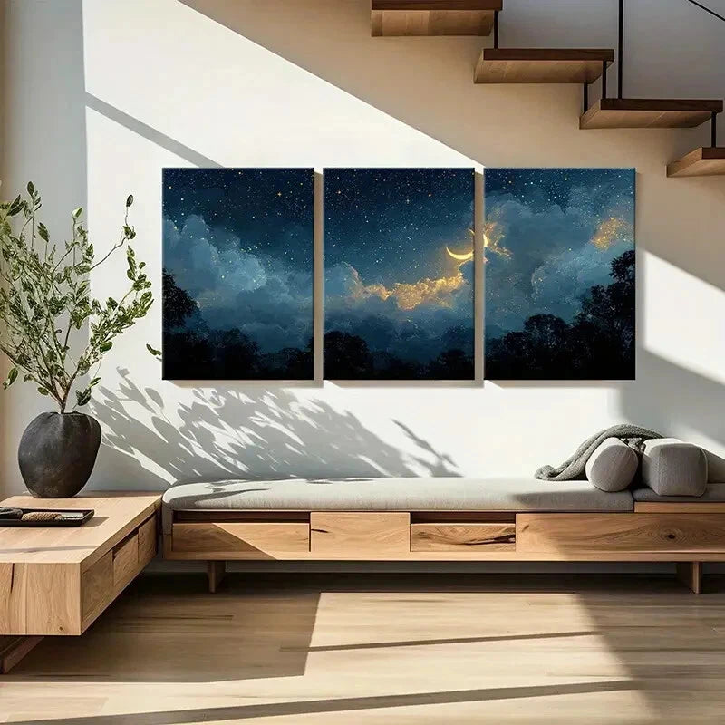 3pcs Night Sky Starry Clouds Dreamy Landscape Metal Print Ready to Hang Art