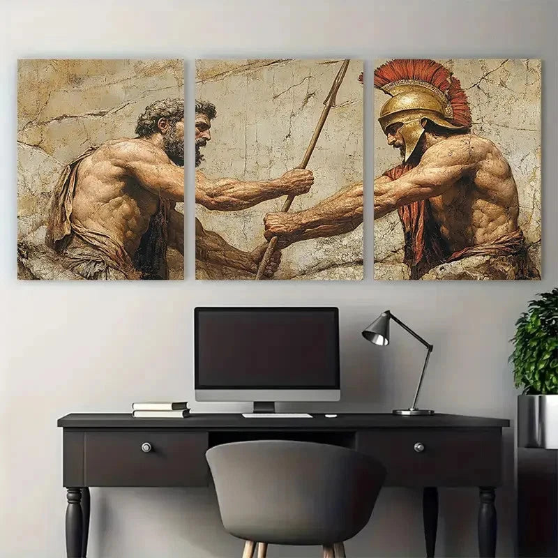 3pcs Menelaus Supporting Patroclus Illustration Metal Print Ready to Hang Art