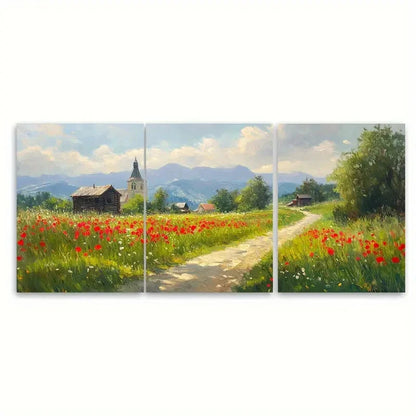 3pcs Oil Painting of Carpathians in Summer Metal Print Ready to Hang Art