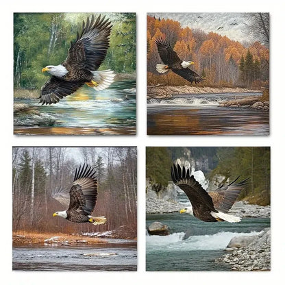 4pcsFlying Bald Eagle WildlifeWall Art Canvas Framed