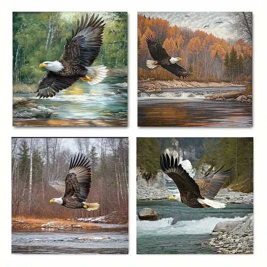 4pcsFlying Bald Eagle WildlifeWall Art Canvas Framed
