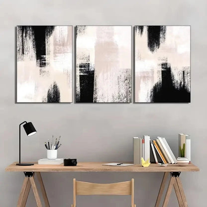 3pcs Featuring Abstract Art in Black And Beige Metal Print Ready to Hang Art