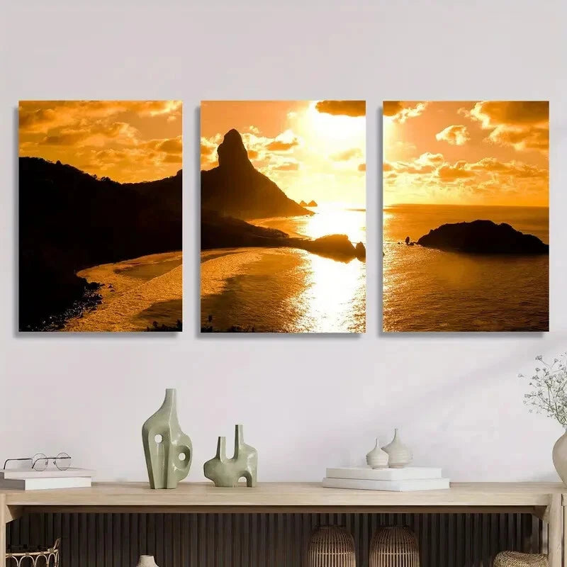 3pcs sunset photography, coastal scenery Metal Print Ready to Hang Art