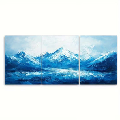 3pcs Blue Mountain with an Impasto Texture Metal Print Ready to Hang Art