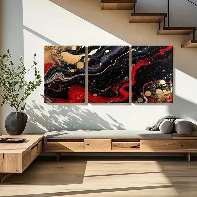 3pcs Abstract Art Red Black Golden Poster Metal Print Ready to Hang Art