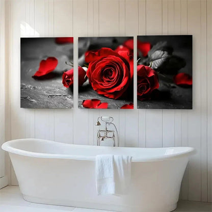 3pcs Red Rose Black and White Floral Perfect Wall Art Set Canvas Framed 40x60cm - High Quality Print 100% Australian Made Wall Canvas Ready to Hang