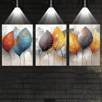 3pcs Modern Abstract Autumn Foliage Metal Print Ready to Hang Art