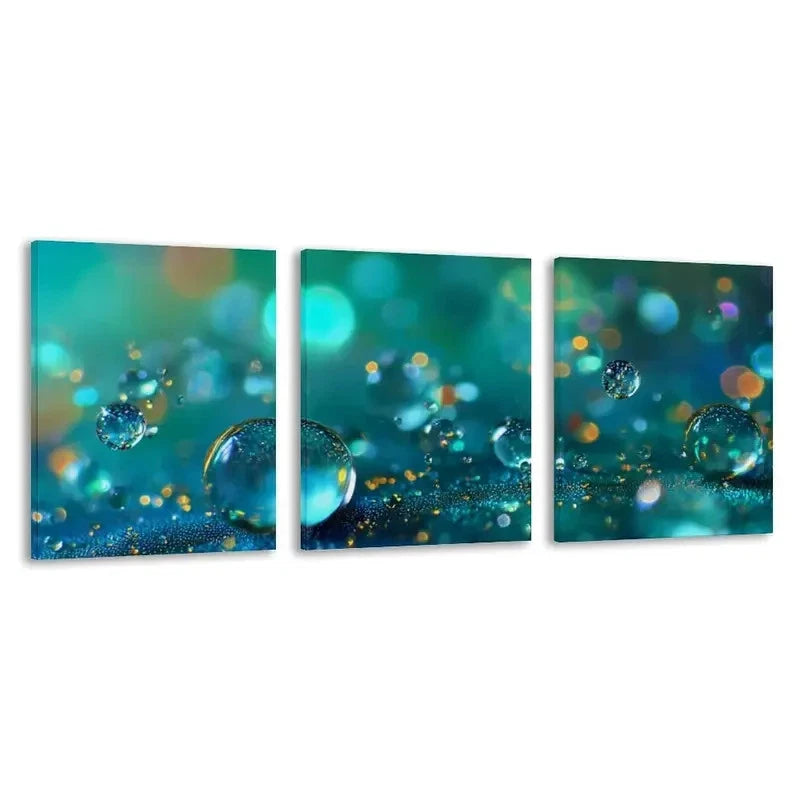 3pcs Turquoise & Golden Water Droplet Design  Wall Art Set Canvas Framed 60x90cm - High Quality Print 100% Australian Made Wall Canvas Ready to Hang