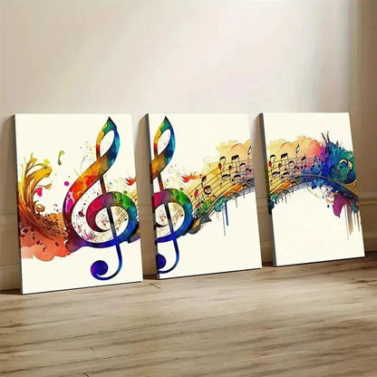 3pcs Rainbow Colorful Musical Notes  Wall Art Set Canvas Framed 40x60cm - High Quality Print 100% Australian Made Wall Canvas Ready to Hang