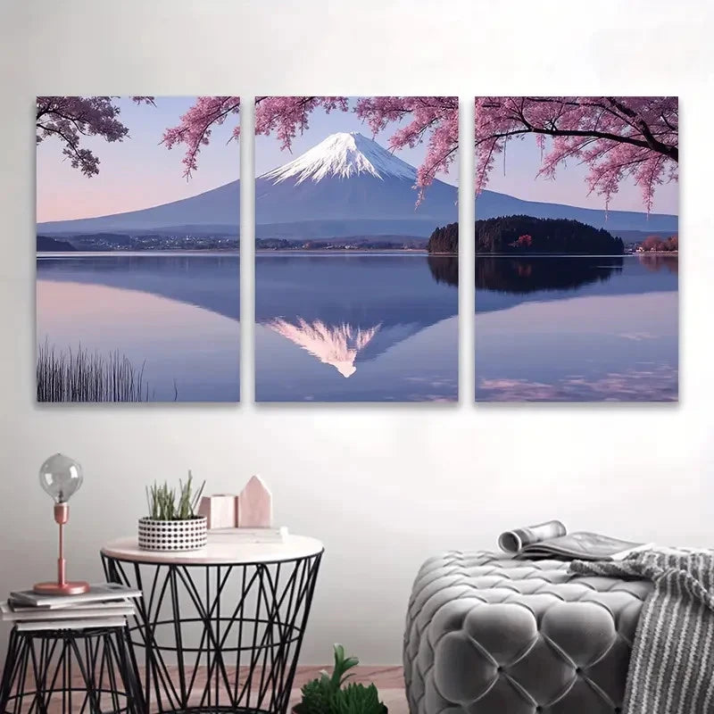 3pcs Mount Fuji Cherry Blossoms Scene Wall Art Set Canvas Framed 60x90cm - High Quality Print 100% Australian Made Wall Canvas Ready to Hang