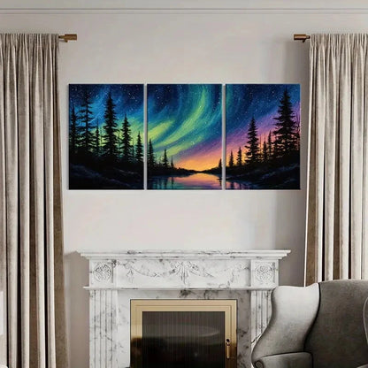 3pcs Northern Lights Forest Night Sky Aurora Metal Print Ready to Hang Art