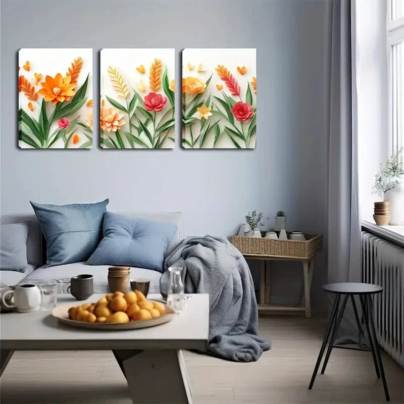 3pcs Warm Colors In A Variety Of Flowers Perfect Wall Art Set Canvas Framed 40x60cm - High Quality Print 100% Australian Made Wall Canvas Ready to Hang
