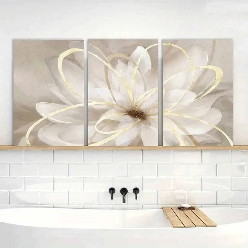 3pcs Painting Kureful White Floral Wall Art Metal Print Ready to Hang Art