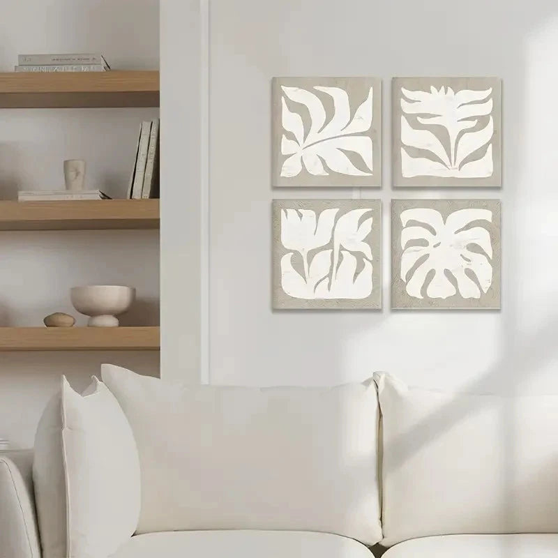 4pcs Botanical Floral Wall Art Prints - Modern Far Wall Art Canvas Framed