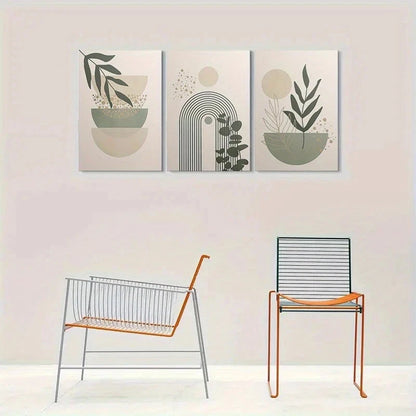 3pcs Abstract Plant Neutral Tones Metal Print Ready to Hang Art