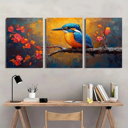 3pcs Blue Kingfisher Bird Wildlife Metal Print Ready to Hang Art