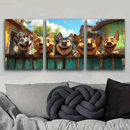 3pcs Happy Dogs Painting Metal Print Ready to Hang Art