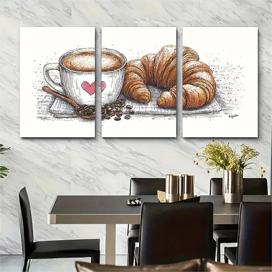 3pcs Heart Mug & Pastry Metal Print Ready to Hang Art