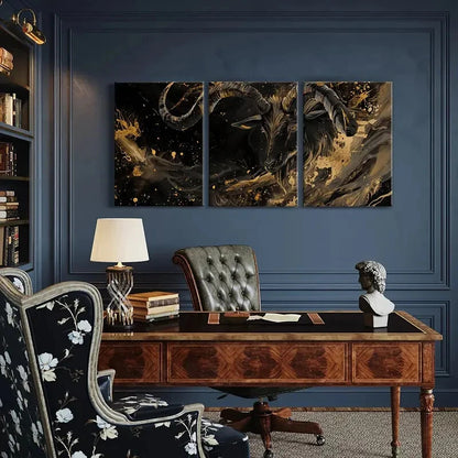 3pcs Capricorn Golden Splatter Abstract Art Metal Print Ready to Hang Art