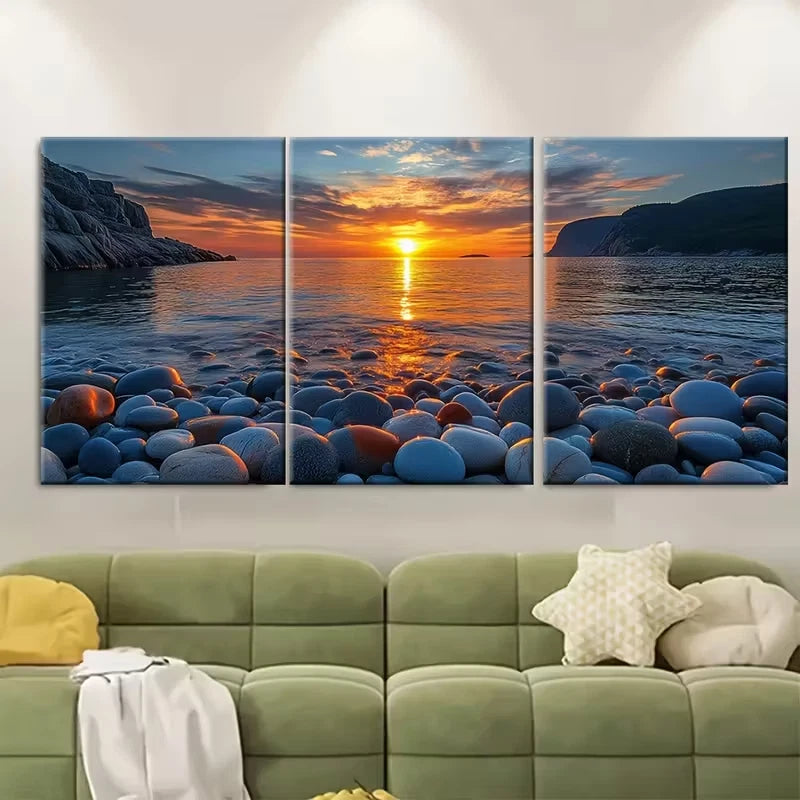 3pcs Boulder Beach Sunrise Seascape Metal Print Ready to Hang Art