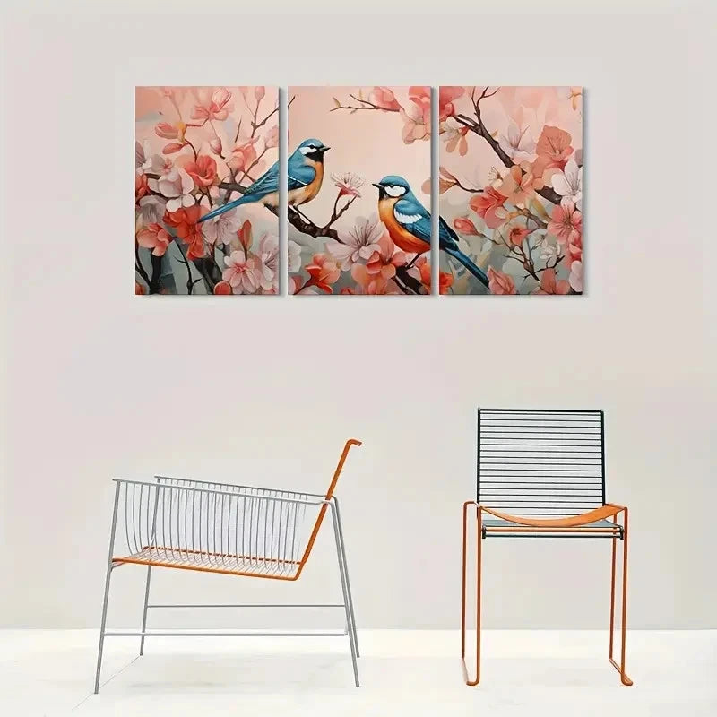 3pcs Charming Floral with Birds Wall Art Set Canvas Framed 40x60cm - High Quality Print 100% Australian Made Wall Canvas Ready to Hang