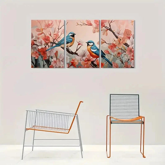 3pcs Charming Floral with Birds Wall Art Set Canvas Framed 40x60cm - High Quality Print 100% Australian Made Wall Canvas Ready to Hang