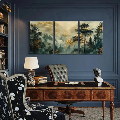 3pcs Mystical Forest Golden Cloud Serene Landscape Metal Print Ready to Hang Art