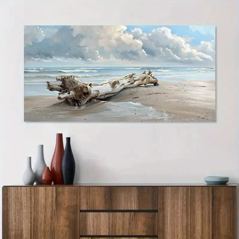Blue Beach Wood Painting wall canvas office home room framed 120x60cm - Bella Home Decor