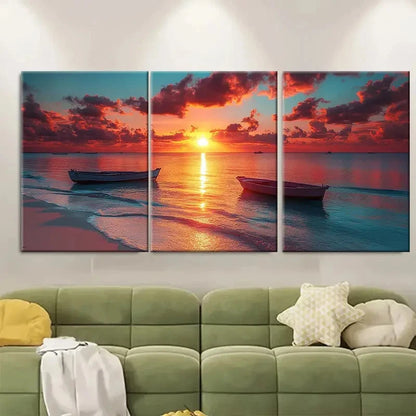 3pcs Ocean Sunset Canvas Coastal Beach FG  Wall Art Set Canvas Framed 50x70cm - High Quality Print 100% Australian Made Wall Canvas Ready to Hang