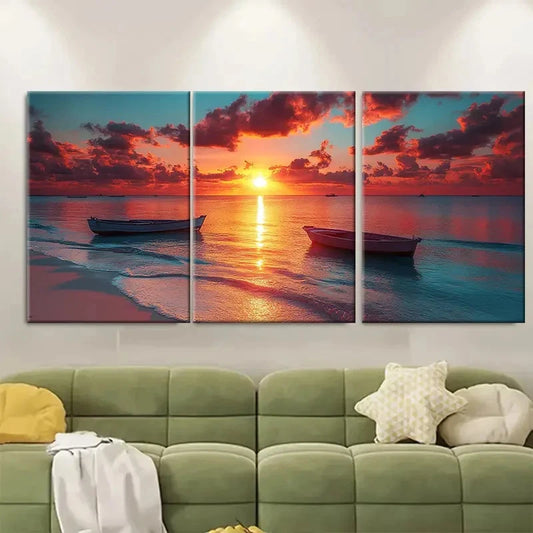 3pcs Ocean Sunset Canvas Coastal Beach FG  Wall Art Set Canvas Framed 50x70cm - High Quality Print 100% Australian Made Wall Canvas Ready to Hang